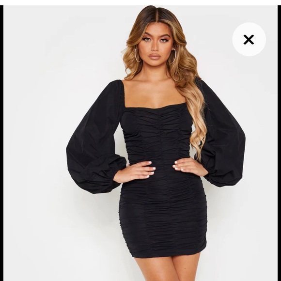 Pretty Little Thing Dresses Black Pretty Little Thing Black Textured Flared  Long Sleeve Shift Dress